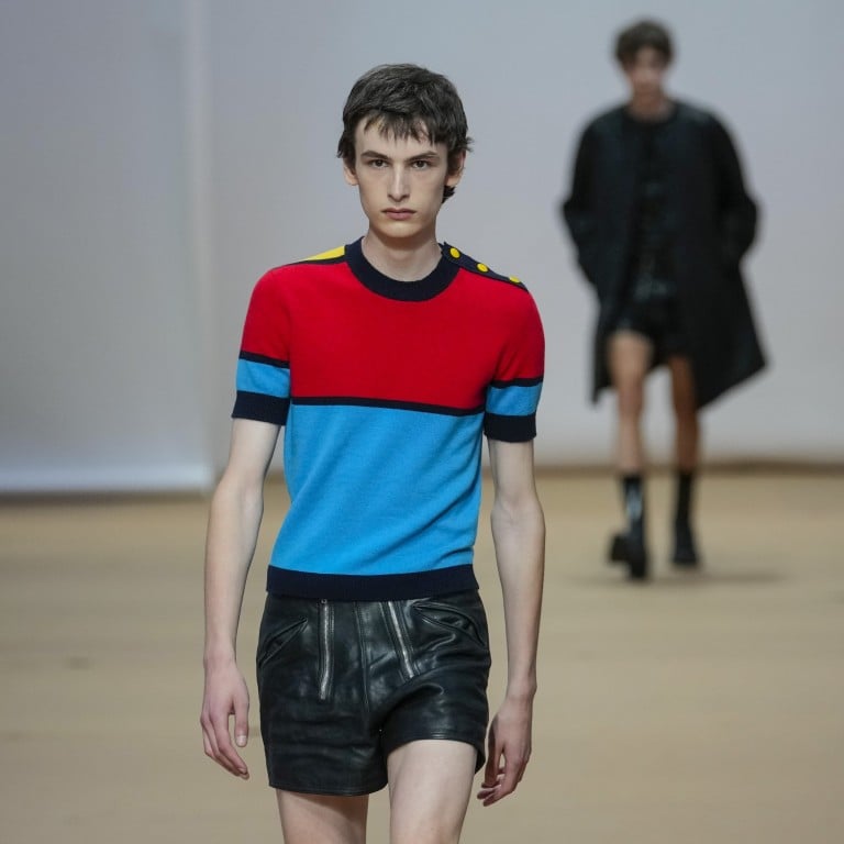 A model wears a creation featuring colour-blocking as part of the Prada men’s spring/summer 2023 collection presented in Milan, Italy, on June 19. Photo: AP Photo