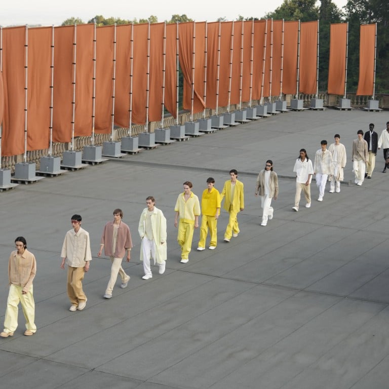 Zegna’s men’s spring/summer 2023 collection was presented on the roof of the Lanificio Zegna wool mill. Photo: AP