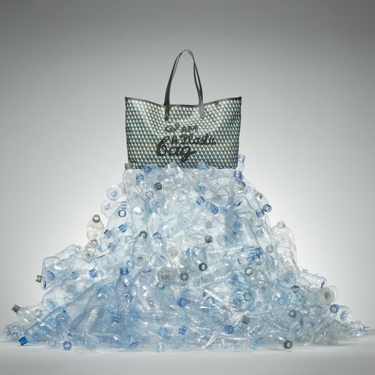 UK designer Anya Hindmarch has taken fashion’s unsustainable footprint to heart with initiatives like her 2020 “I am not a plastic bag” tote made from 32 half-litre recycled plastic bottles. Photo: Anya Hindmarch