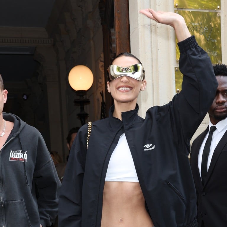 Supermodel Bella Hadid shows her trademark fashion-forward style after the Balenciaga runway on July 6, in Paris. Photo: Getty Images
