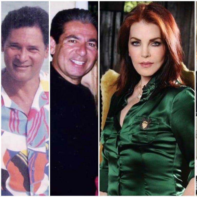Mike Stone, Robert Kardashian, Terry O’Neill and Kirk Kerkorian all had brief relationships with Priscilla Presley after Elvis. Photos: Mike Stone Karate, Terry O’Neill/Facebook; @kimkardashian, @priscillapresley/Instagram; Handout
