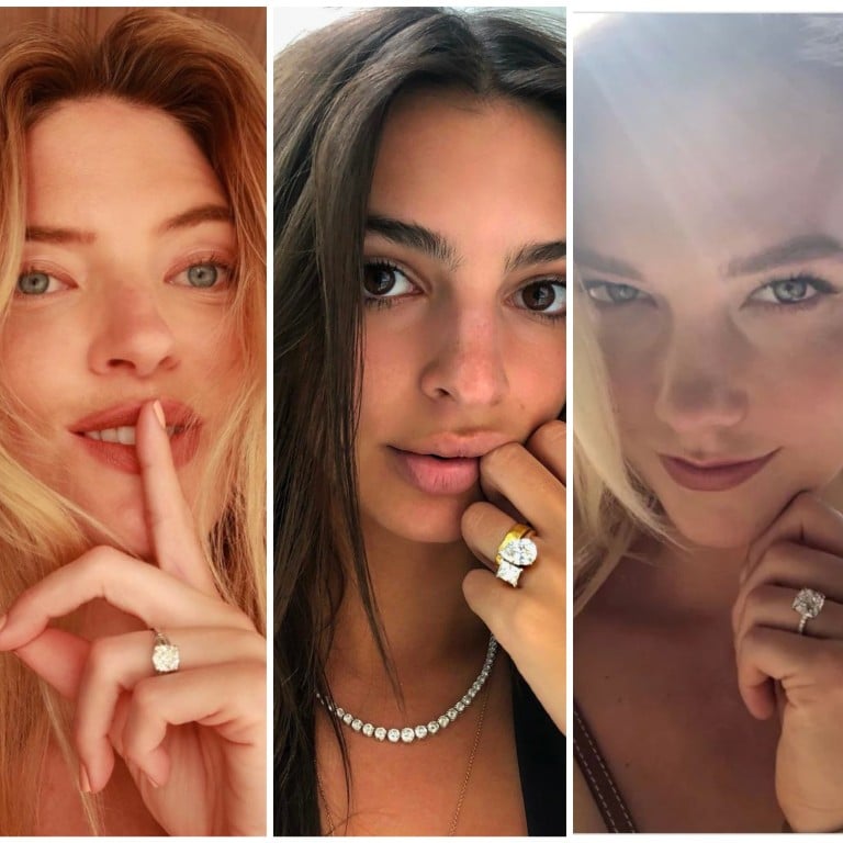 Angel Martha Hunt, Emily Ratajkowski, Karlie Kloss and Kate Upton all share their engagement ring bling on the ‘gram. Photos: @marthahunt, @emrata, @kateupton/Instagram; Karlie Kloss/Twitter