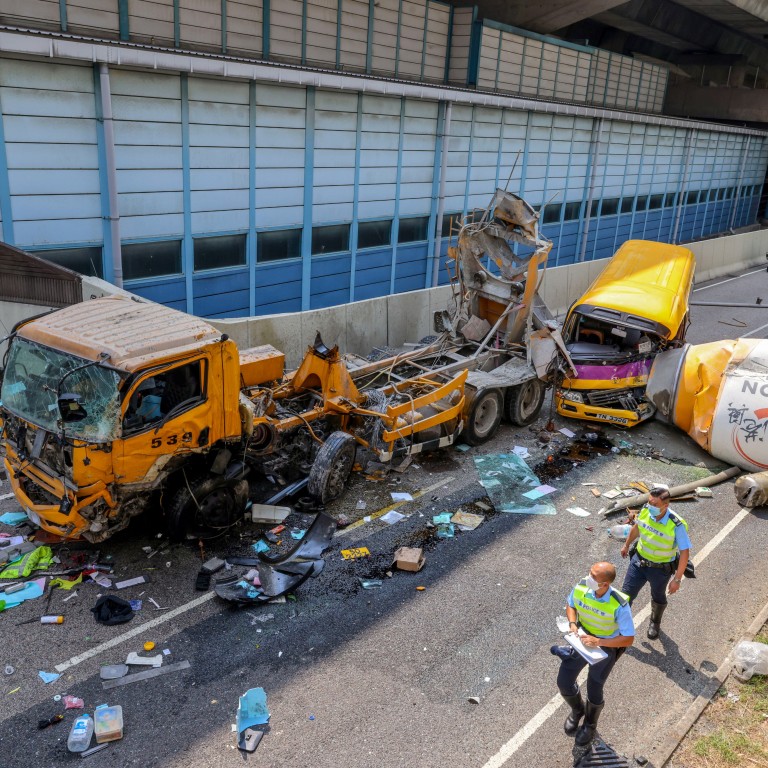 Cement mixer truck falls off Hong Kong flyover and crashes into school ...