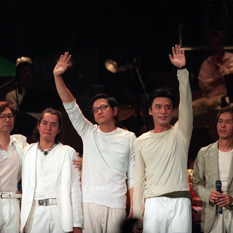 The Wynners, which feature Alan Tam, Kenny Bee, Bennett Pang, Danny Yip and Anthony Chan, celebrate its 25th anniversary at the HK Coliseum, in 1998. Photo: SCMP