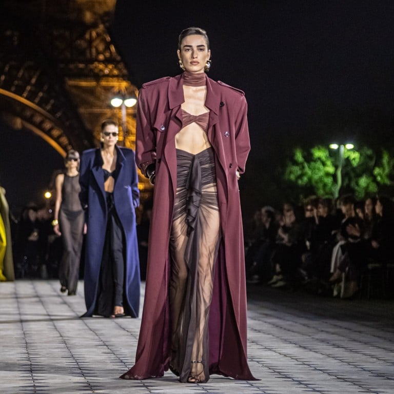 Models present creations from the spring/summer 2023 ready-to-wear collection by Saint Laurent fashion house during the Paris Fashion Week, in Paris, France, on September 27. Photo: EPA-EFE