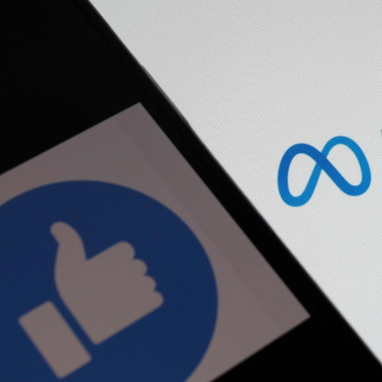 The Facebook like logo shown on a smartphone in front of a computer screen showing the logo of parent company Meta Platforms in this illustration taken on October 28, 2021. Photo: AFP