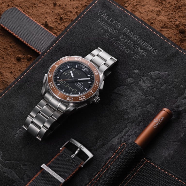 The Speedmaster X-33 Marstimer’s wrap is subtly inscribed with the outline of a canyon on Mars’ surface. Photos: Omega