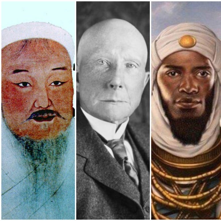 Genghis Khan, John D. Rockefeller, Mansa Musa, Empress Wu and Catherine the Great all had immense wealth. Photos: Handout; Shutterstock; @Dr_TheHistories/Twitter; Mary Evans Picture Library; @catherinee_thee_greatt/Instagram
