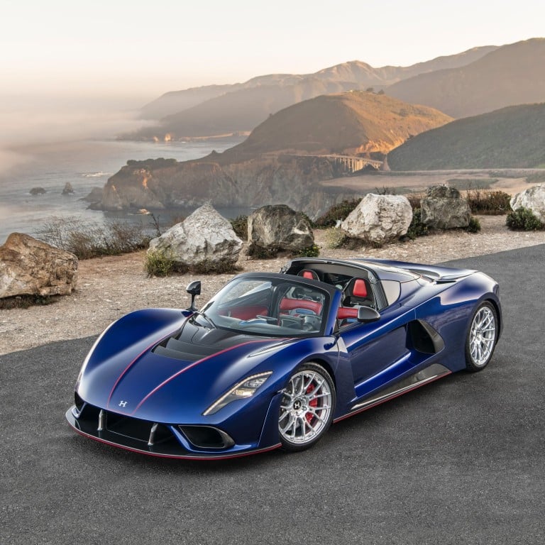 The Hennessey Venom F5 Roadster supercar in Hyper Blue. Photos: Handout