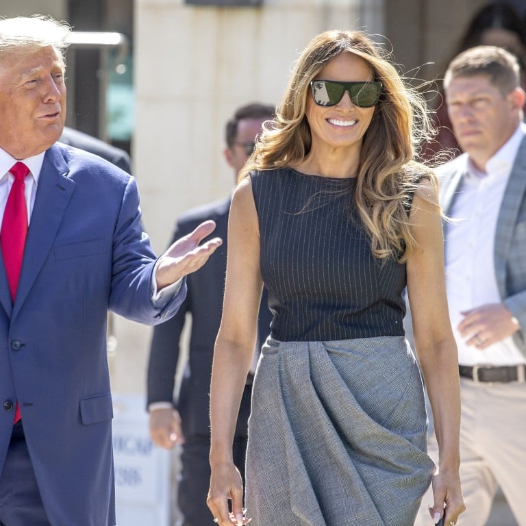 Former US President Donald Trump and former first lady Melania Trump, walk out of the electoral precinct after voting in person at the Morton and Barbara Mandel Recreation Center in Palm Beach, Florida, US, on October 8. Photo: EPA-EFE