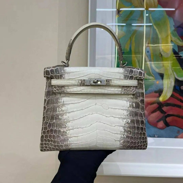 Hermes Kelly 25 In White: Alligator Handbag