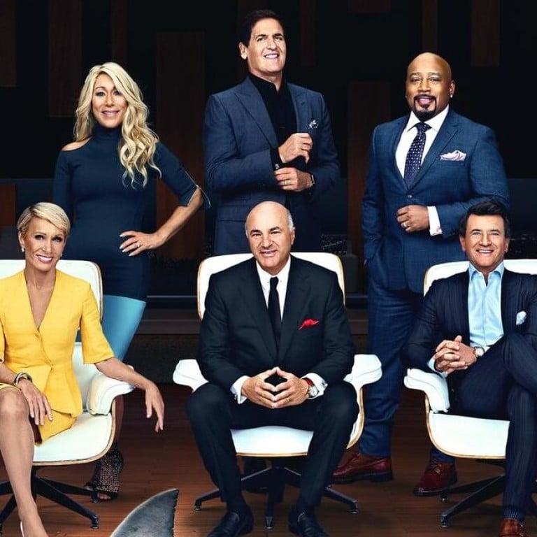 The panel of potential investors in ABC’s Shark Tank, featuring Mark Cuban, Barbara Corcoran, Lori Greiner, Robert Herjavec, Daymond John, Kevin O’Leary and Kevin Harrington. Photo: Handout