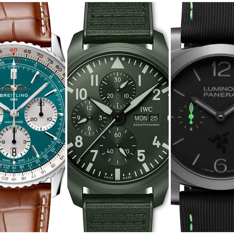 These are some of the great watches of today reminding us that the right piece will brave the elements and go the distance, from left: Breitling Navitimer B01 Cathay Pacific Limited Edition; IWC Pilot Top Gun Woodland;
Panerai X Razer Luminor Quaranta Special Edition; Ulysse Nardin Freak S Limited Edition. Photos: Handout
