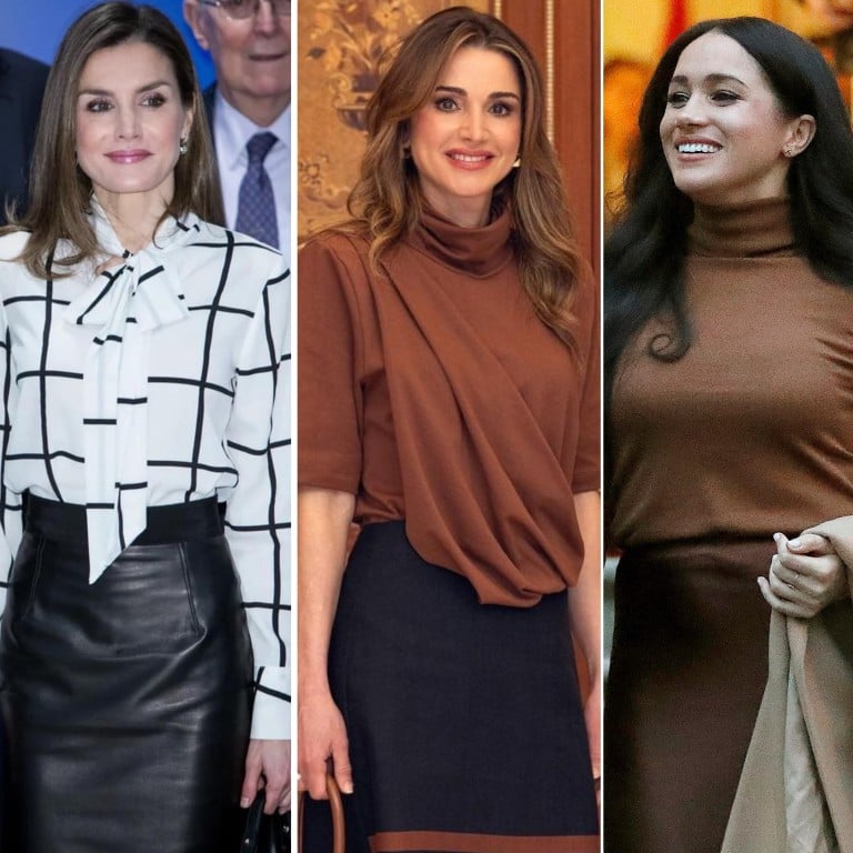 Fame, set and match: Queen Letizia of Spain and Meghan Markle are among the stylish royals who wore the same outfits as Queen Rania of Jordan. Photos: Getty Images, Facebook, @queenrania/Instagram, AP
