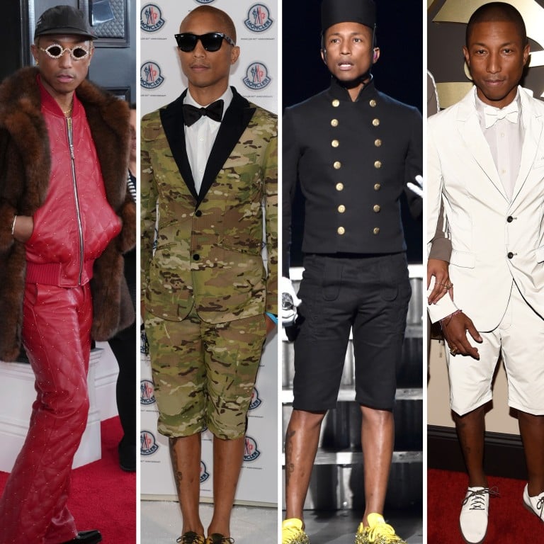 9 of Pharrell Williams boldest fashion moments Louis Vuitton s new menswear creative director wore Nike boots at Cannes a reflective Adidas suit at the Grammys and a purple Hermes Birkin in NYC