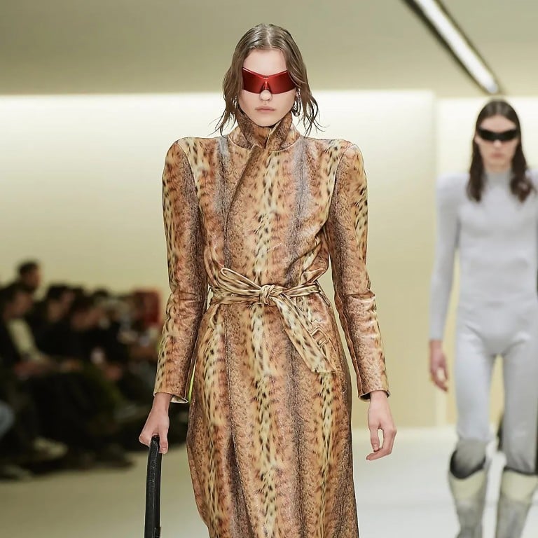 A model presents a creation by Balenciaga as part of its autumn/winter 2023-2024 ready-to-wear collections during Paris Fashion Week, in Paris, France, on March 5. Photo: MeetEurope/Handout via Xinhua