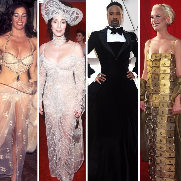 From Edy Williams and Cher’s revealing looks to Billy Porter’s tuxedo gown, a dress made of Amex and Zendaya’s Sharon Stone tribute, some stars pull out all the stops for the Oscars red carpet. Photos: Getty Images, AP, EPA