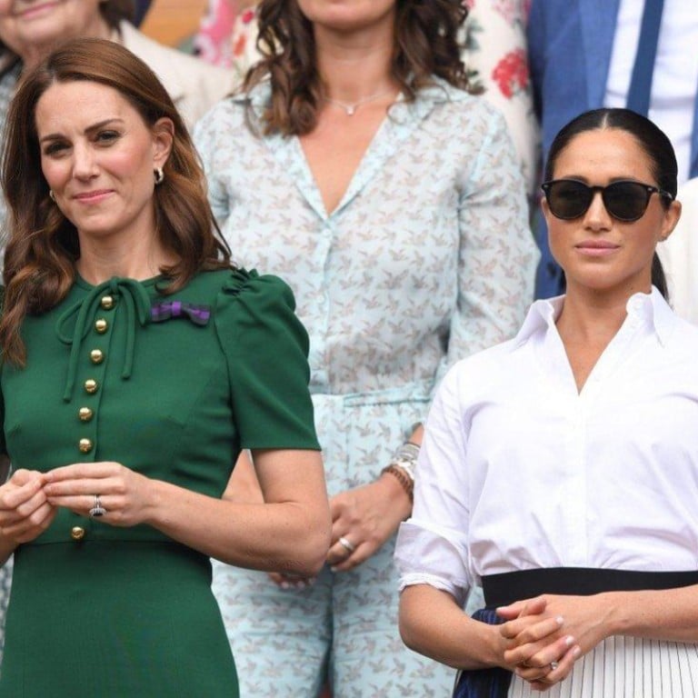Kate Middleton and Meghan Markle at Wimbledon in 2019 – while Middleton must continue to adhere to royal fashion protocol in public, Markle can now wear what she likes. Photo: Getty Images