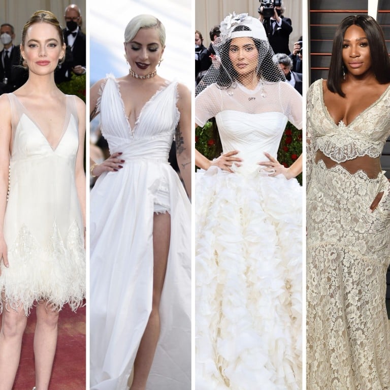 Celebrities like Emma Stone, Lady Gaga, Kylie Jenner, Serena Williams and Priyanka Chopra Jones have all worn bridal looks on the red carpet. Photos: Getty Images, AFP, AP