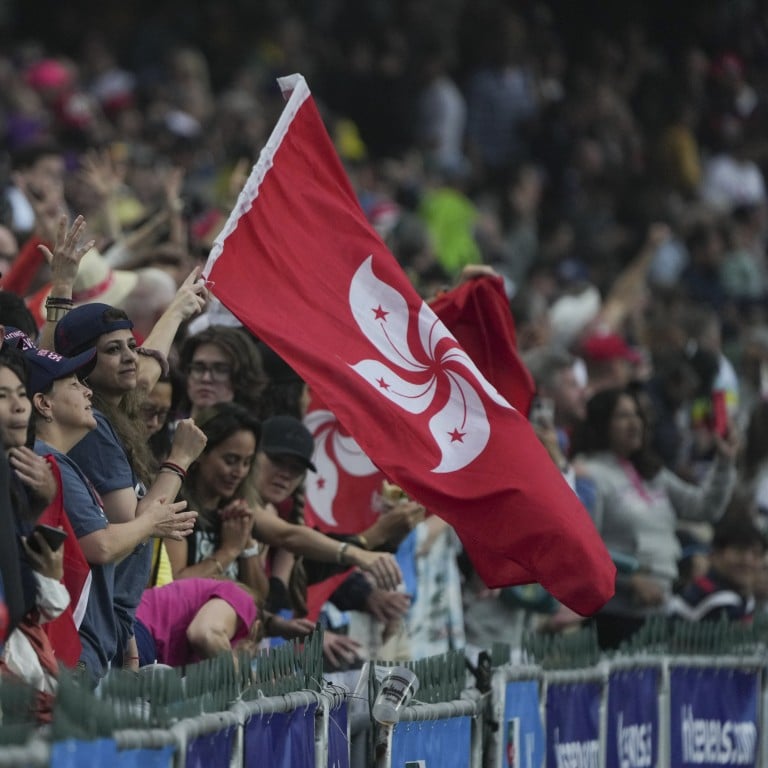 Hong Kong fans celebrate winning the Shield against Canada at the 2023 Hong Kong Sevens. Photo: Elson Li