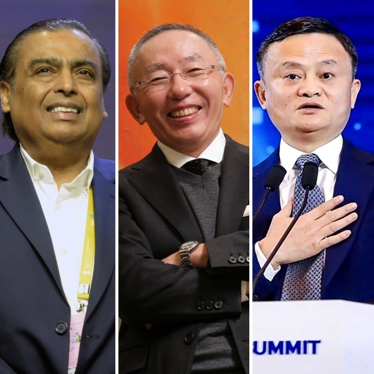 Mukesh Ambani, Tadashi Yanai, Jack Ma and Ma Hua-teng are some of the richest billionaires in Asia in 2023. Photos: Weibo, Edward Wong, Reuters, Bloomberg