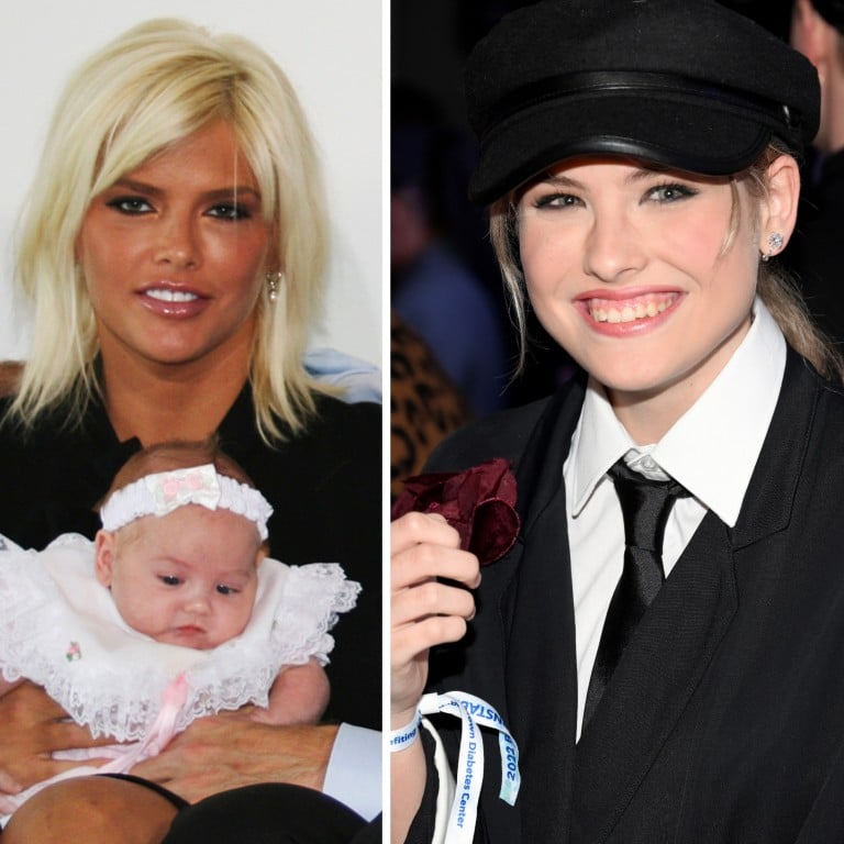 Anna Nicole Smith with her then infant daughter Dannielynn Birkhead, left, and Dannielynn Birkhead today, right. Photos: Getty Images