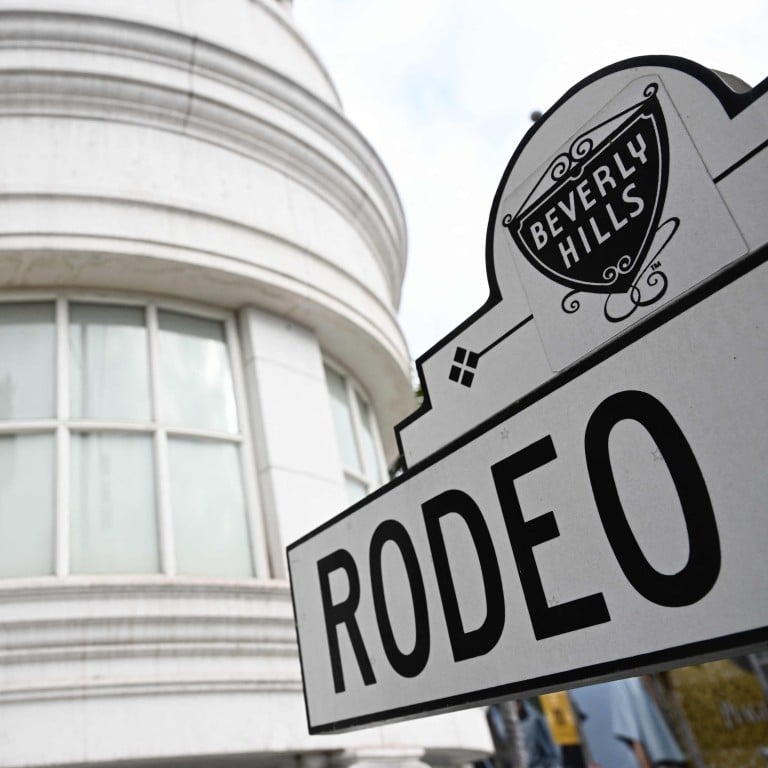 A Rodeo Drive street sign stands on the corner of the site of the proposed Cheval Blanc Hotel from LVMH Moët Hennessy Louis Vuitton on Rodeo Drive in Beverly Hills, California, on May 23. Photo: AFP