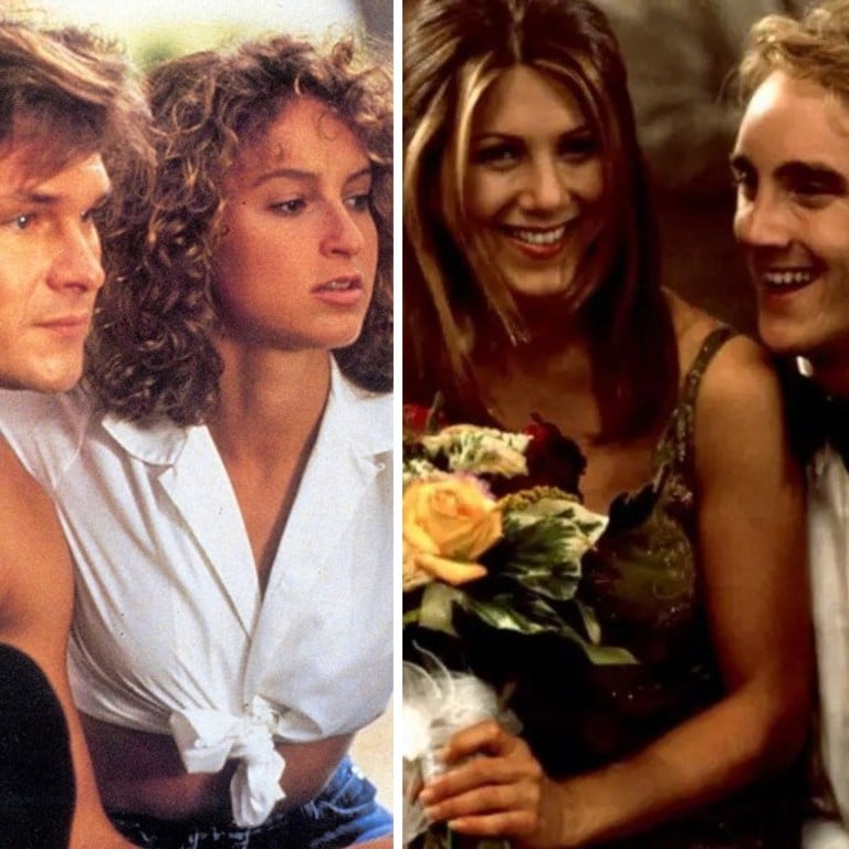 Patrick Swayze and Jennifer Grey in Dirty Dancing, and Jennifer Aniston and Jay Mohr in Picture Perfect. Photos: @dirtydancingmovie/Instagram, 20th Century Fox