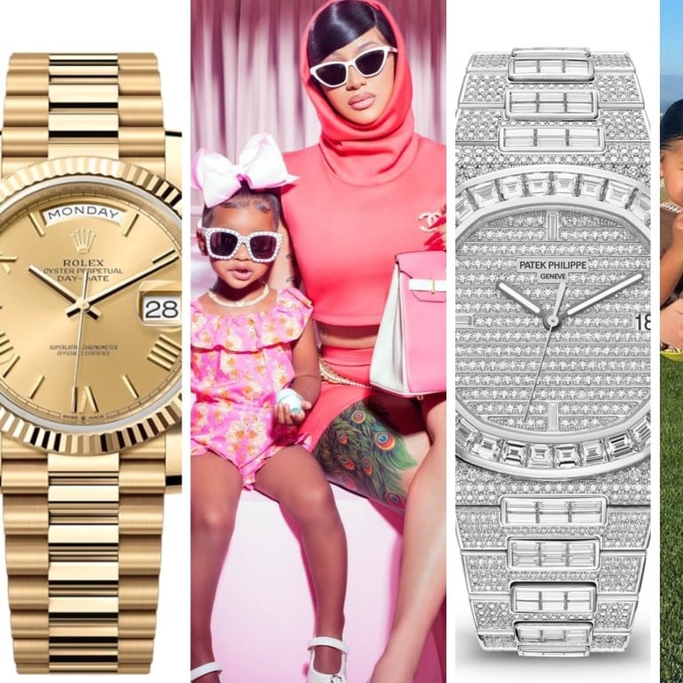 Both Cardi B and daughter Kulture, and Kylie Jenner and daughter Stormi own luxury watches. Photos: Rolex; Patek Philippe; @iamcardib, @kyliejenner/Instagram