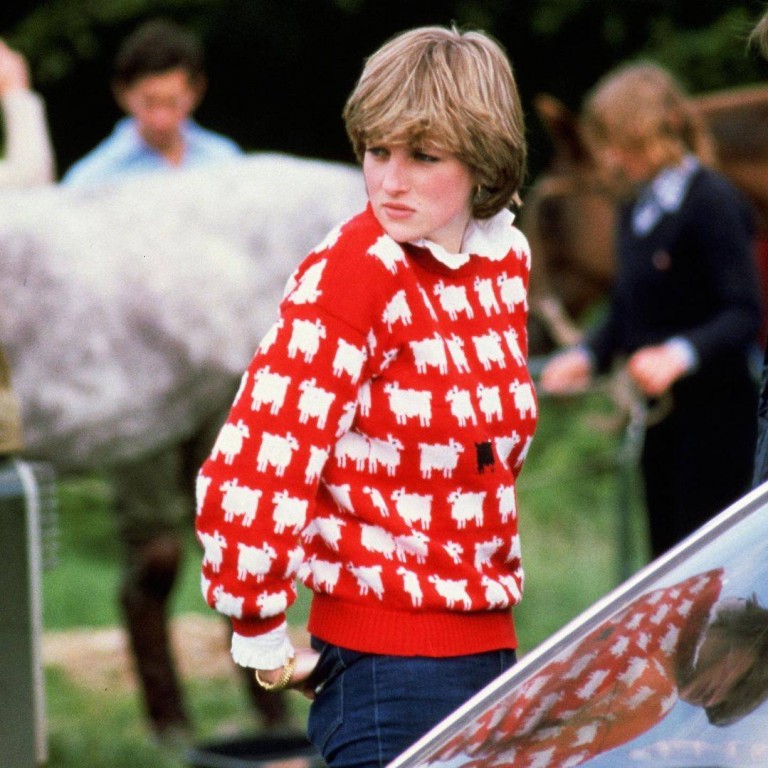 Princess Diana wearing her iconic black sheep jumper. Photo: @sothebys/Instagram