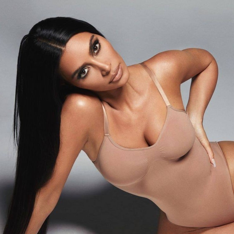 Kim Kardashian modelling a piece from her own brand Skims. Photo: @skims/Instagram