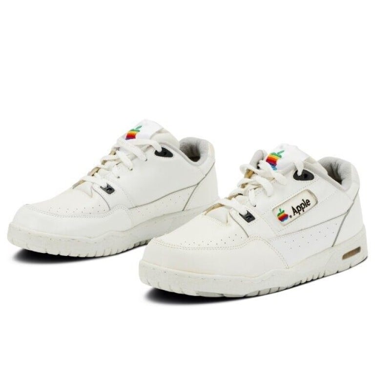 A mint-condition pair of vintage Omega Sports Apple Computer sneakers are currently available from Sotheby’s. Photo: Sotheby’s