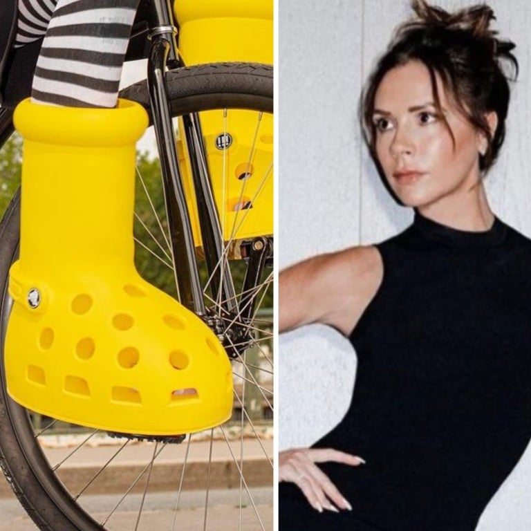 Victoria Beckham once said she “can’t concentrate in flats” but has since changed her tune, even posing in MSCHF’s new giant yellow Crocs on TikTok recently. Photos: @MSCHF, @victoriabeckham/Instagram