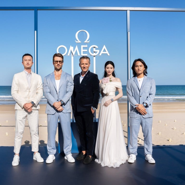 Celebrities (from left) Zhang Yi, Glen Powell, Omega CEO and president Raynald Aeschlimann, Liu Shishi and Qin Zhuo at the Omega Seamaster Summer Blue collection launch in Sanya, China. Photo: Omega