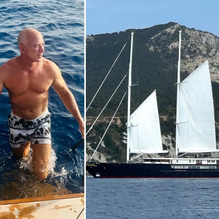 Jeff Bezos enjoyed spending the summer cruising around on his superyacht, Koru. Photos: @laurenwsanchez/Instagram, Getty Images