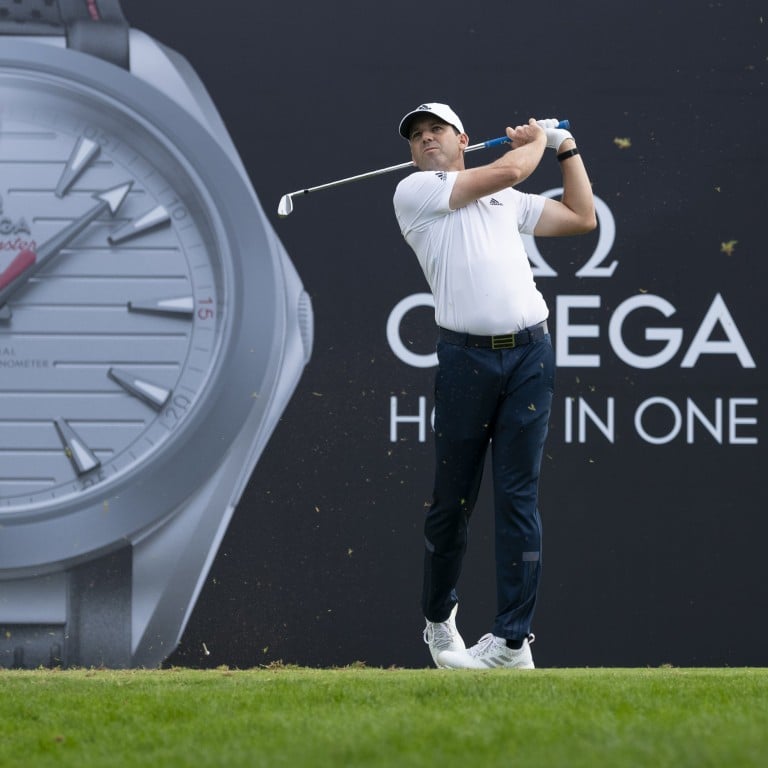 Spanish golfer Sergio García with the Omega Seamaster Aqua Terra Ultra Light in the backdrop. Photo: Handout