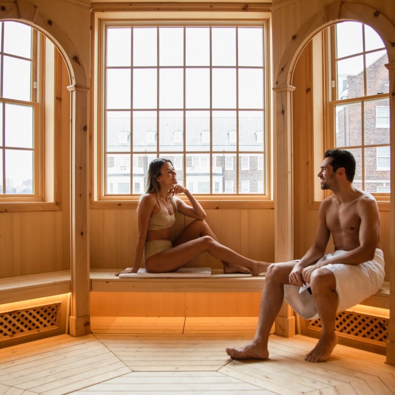 The living room in a traditional Alpine chalet, called a stube, provides the inspiration for QC NY’s Mountain Stube sauna. Photos: Handouts