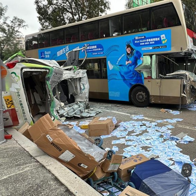 3 injured in Hong Kong crash after delivery van tries to cross lanes by