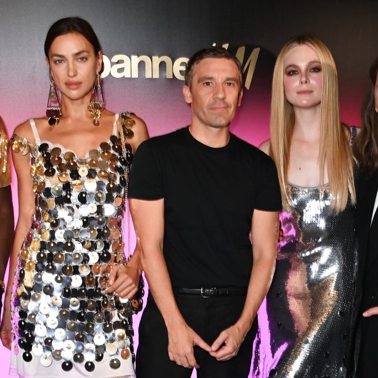 Rabanne creative director Julien Dossena (centre) – who has been credited with reinventing the Spanish brand – pictured last month with actor Damson Idris, model Irina Shayk and actress Elle Fanning, at the launch of the Rabanne H&M collection at Silencio in Paris, France. Photo: Getty Images