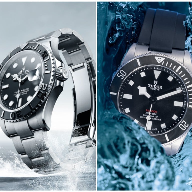 Titanium watches to clock in 2023, from left to right: Rolex Yacht-Master 42; GPHG 2023 Sports category winner Tudor Pelagos 39; Omega Seamaster Aqua Terra Worldtimer