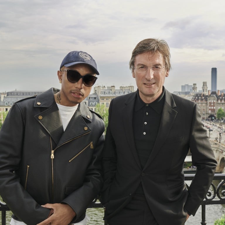 Louis Vuitton’s men’s creative director Pharrell Williams and CEO Pietro Beccari in Paris. Photo: Handout