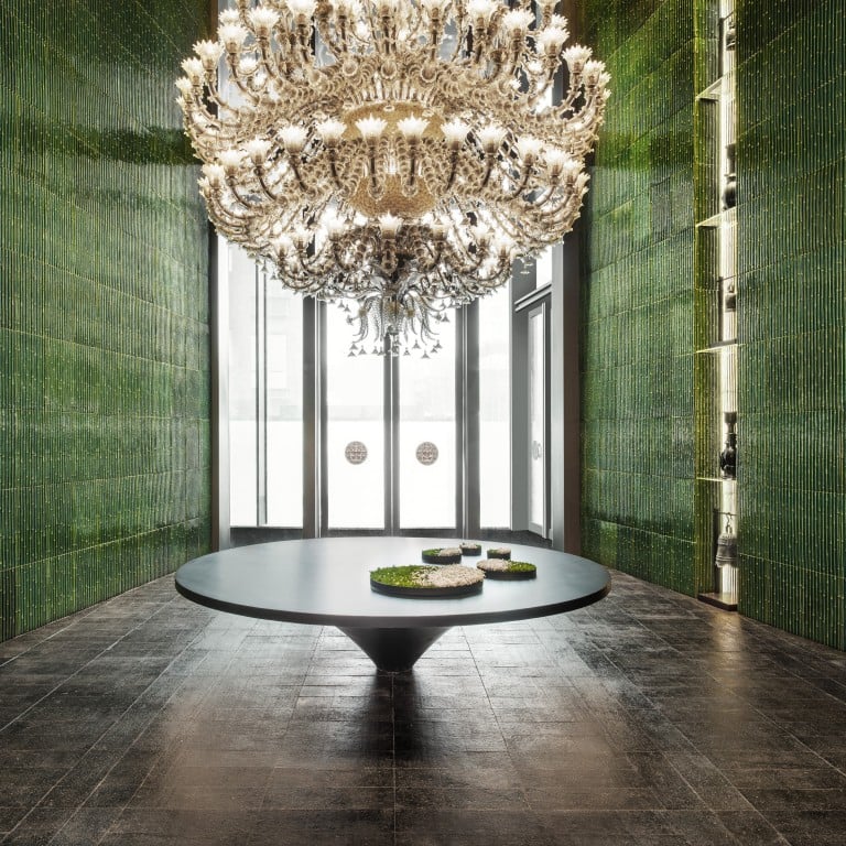 A Murano-glass chandelier greets guests at The Middle House in Shanghai. Photos: Handout