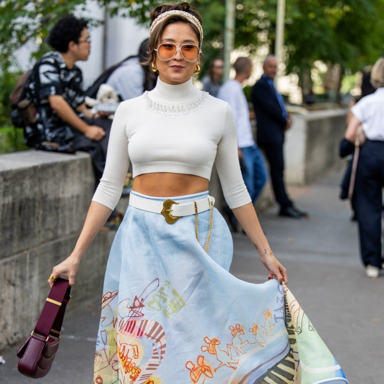 Emily in Paris star Ashley Park wore a skirt with a graphic print at the Zimmermann show at Paris Fashion Week in October. Photo: Getty Images