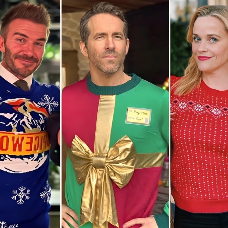 David Beckham, Ryan Reynolds and Reese Witherspoon have all donned “ugly” Christmas sweaters over the years. Photos: @davidbeckham, @vancityreynolds, @reesewitherspoon/Instagram