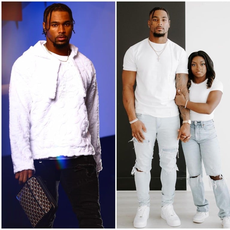 Famous American gymnast Simone Biles (right) is married to Jonathan Owens. Photos: @jowens, @simonebiles/Instagram