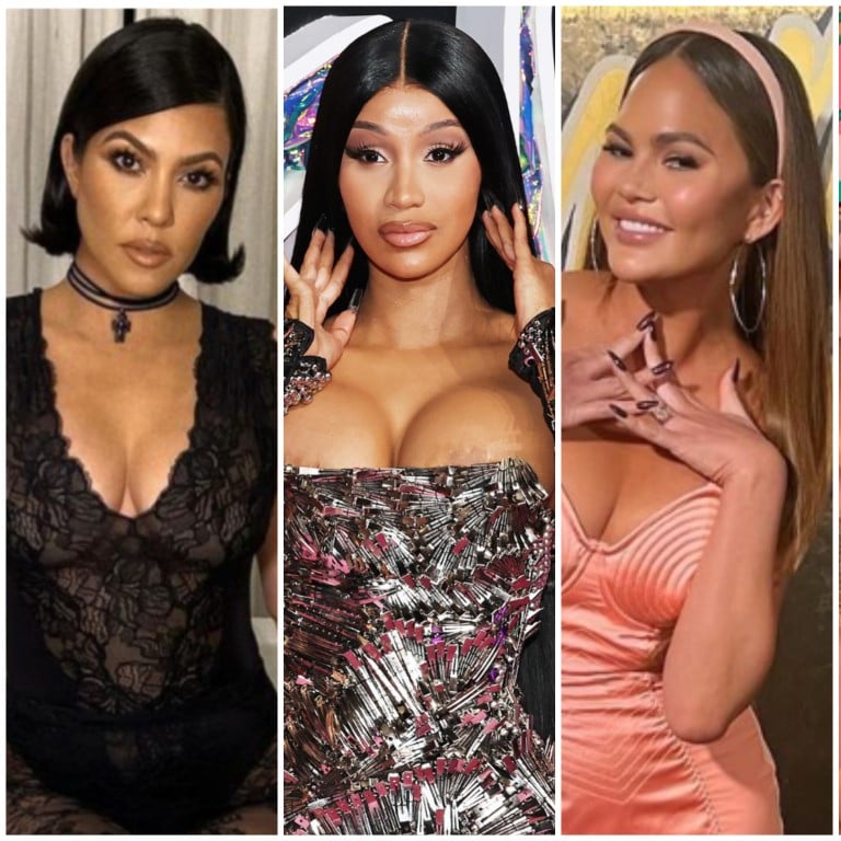 Kourtney Kardashian, Cardi B, Chrissy Teigen and Iggy Azalea have all been open about their boob jobs. Photos: @kourtneykardash, @iamcardib, @chrissyteigen, @thenewclassic/Instagram