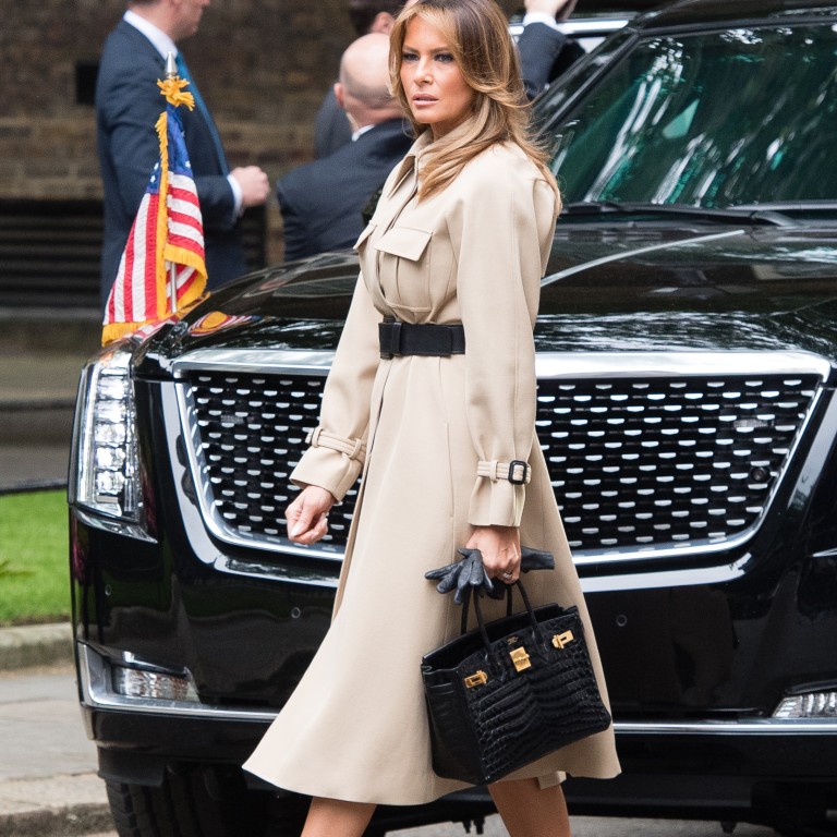 Melania Trump went with a military vibe via pieces from big-label luxury houses on a visit to Number 10 Downing Street during a 2019 state visit to Britain. Photo: WireImage
