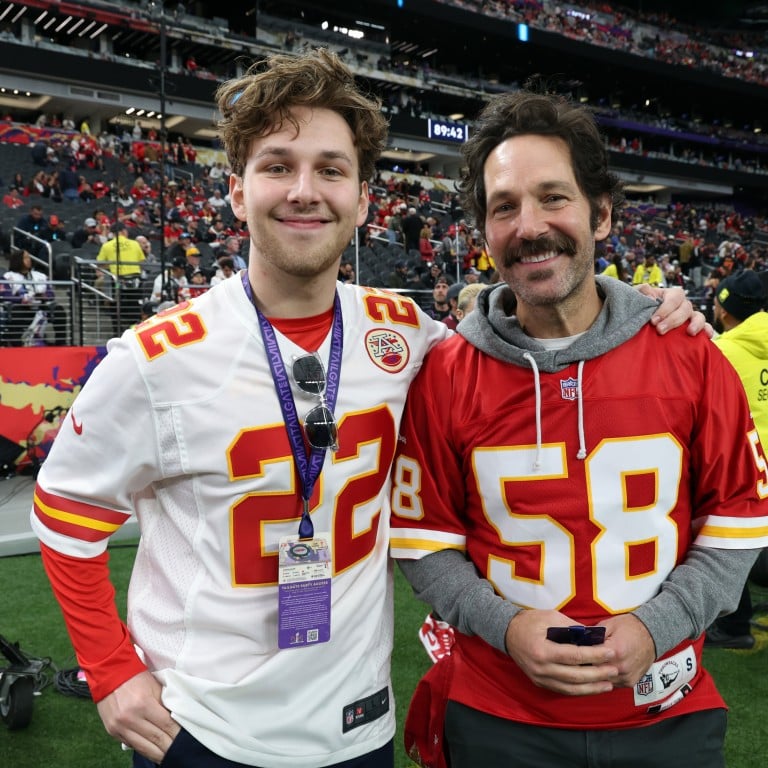 Jack Sullivan Rudd and Paul Rudd attend the Super Bowl LVIII pregame at Allegiant Stadium on February 11, in Las Vegas, Nevada. Photo: Getty Images for Roc Nation