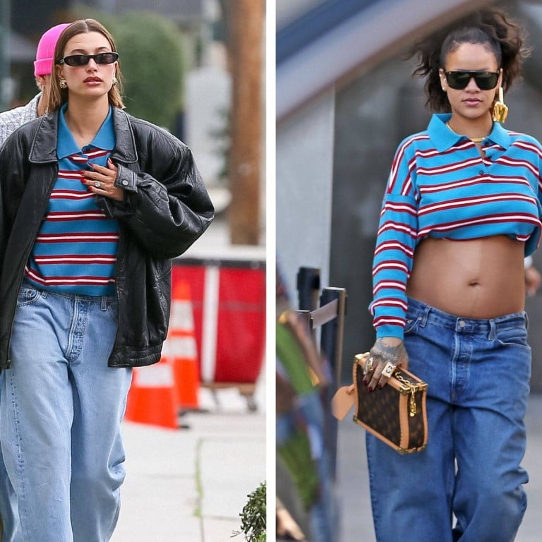 Who wore it best? Rihanna and Hailey Bieber show preppy style, snapped wearing the same polo shirt two days apart in March 2023. Today, Saltburn’s Jacob Elordi and Barry Keoghan, and the cast of The Crown, are reinforcing the trend. Photo: Bauer-Griffin/GC Images