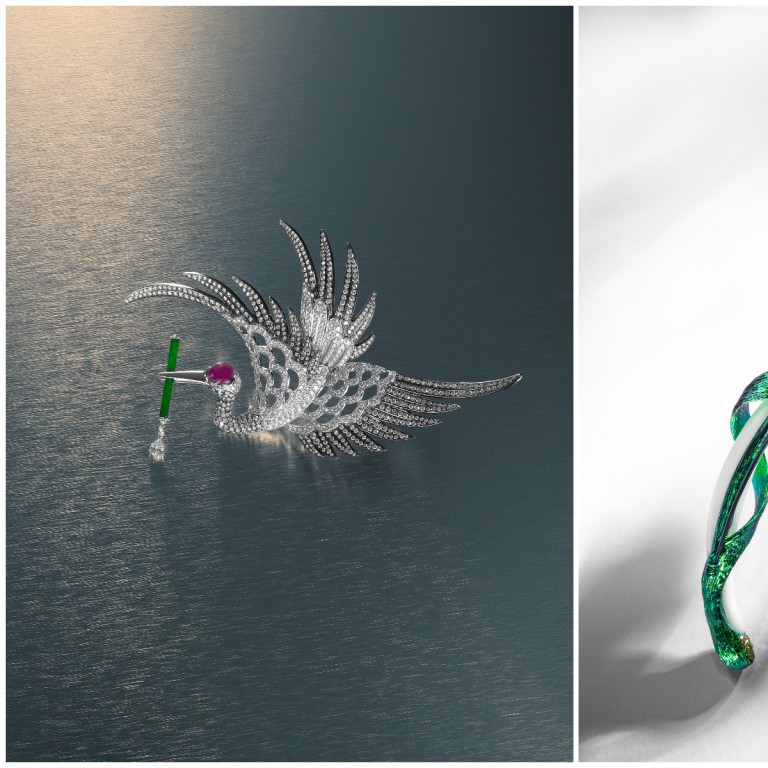 Anna Hu Haute Joaillerie’s fine jewellery pieces to be displayed at Tefaf in Maastricht, the Netherlands, March 9 to 14, include Gnossienne Brooch (left) and Dance of Dunhuang High Jewellery Brooch. Photos: Handouts